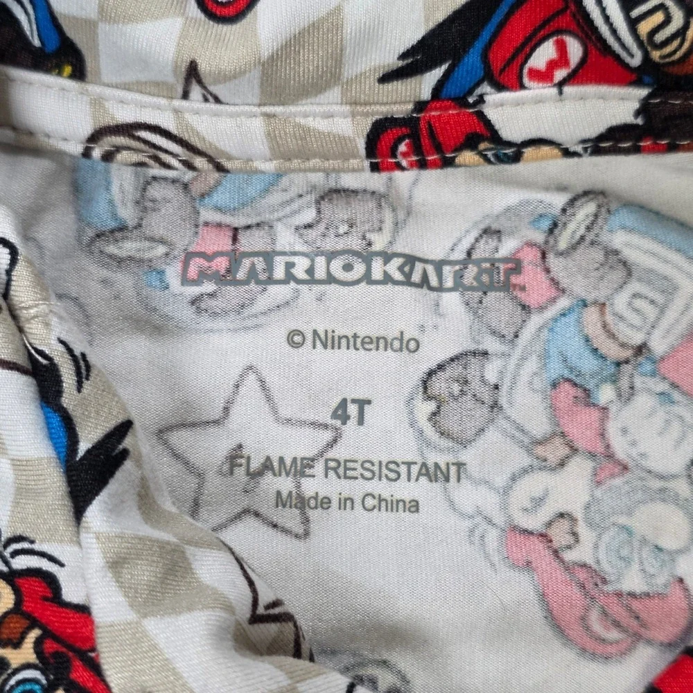 Nintendo Mario Kart Pajama Top Button Front Shirt Boy's 4T Cream Checkered